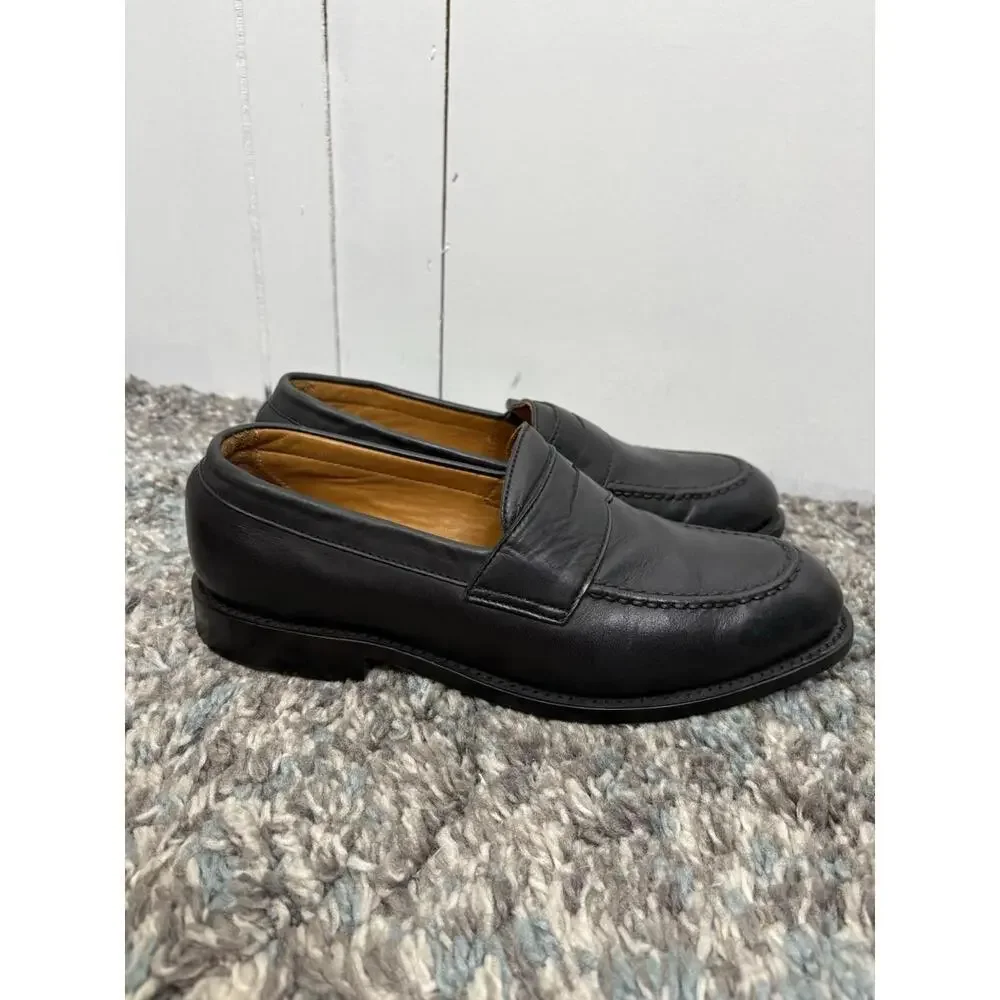 Men's Black Leather Penny Loafers - Classic Slip-On Dress Shoes